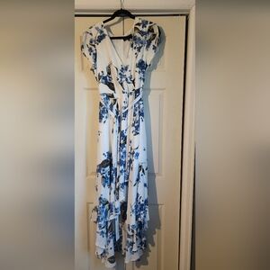 French Countryside White Floral Print High-Low Dress